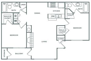 Two Bedroom Two Bath (1,209 SF)