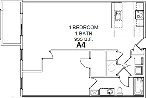 1 bedroom, 1 bath room