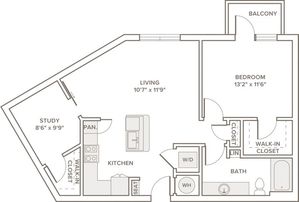 876 square foot one bedroom one bath apartment floorplan image