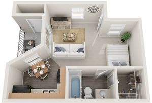Efficiency | 400 sqft | Patio/Balcony | Walk-in Closet