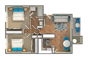 2 BR x 1.25 BA - A Floorplan