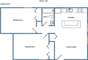 2-bed, 1-bath lower level