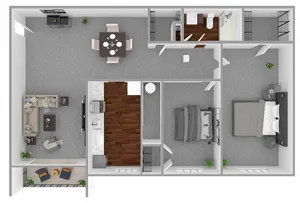 Modern 2D floor plan showcasing 2 spacious bedrooms, an elegant living room, a stylish kitchen, and a cozy dining area, perfect for comfortable living.