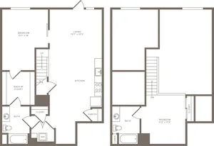 1289 square foot two bedroom two bath loft floor plan