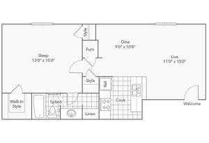 A1 | 1-Bedroom Floorplan