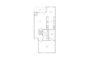 Live Oak | 1 bed 1 bath | 742 sq ft | Floor Plan map for a one bedroom unit at our apartments for rent in  Nashville, TN, featuring labeled rooms with dimensions.