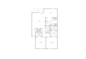 White Oak | 2 bed 2 bath | 1060 sq ft | Floor Plan map for a two bedroom unit at our apartments for rent in  Nashville, TN, featuring labeled rooms with dimensions.
