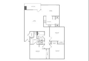 Scarlet Oak | 3 bed 2 bath | 1184 sq ft | Floor Plan map for a three bedroom unit at our apartments for rent in  Nashville, TN, featuring labeled rooms with dimensions.