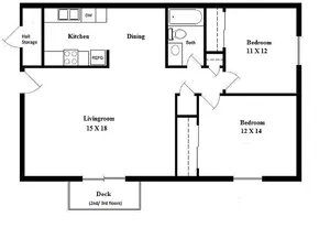 2-bed, 1-bath floorplan