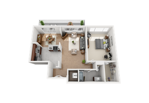 Floor Plan Layout for One Bedroom One Bathroom Apartment in the Falls at Roland Park Baltimore Maryland