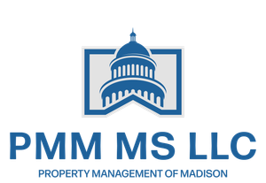 Logo of PMM MS LLC featuring a stylized building with a dome, symbolizing professional property management services.