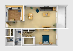One Bedroom Furnished 3D View