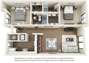Redwood 2 bedrooms 2 bathrooms floor plan with premium finishes and quartz countertops