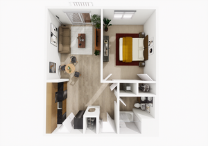 One-bedroom apartment floor plan at Woodlands at Nashua in Nashua, NH