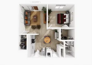 Deluxe one-bedroom apartment floor plan at Woodlands at Nashua