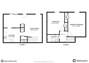 2 bedroom, 1.5 bath townhome floor plan at Shadowbrook Townhomes in Memphis, TN