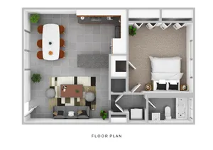 One Bedroom Floorplan - 3D Furnished