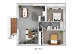 Two Bedroom Floor Plan - 3D Furnished