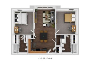 Modern floor plan showcasing 2 spacious bedrooms, cozy living room, elegant dining area, and functional kitchen layout.