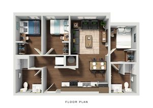 Modern floor plan showcasing 3 cozy bedrooms, an inviting open living area, and a sleek dining space with contemporary kitchen.