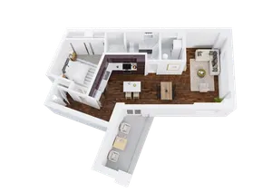 One-Bedroom, One-Bathroom Floor Plan Rendering with Balcony