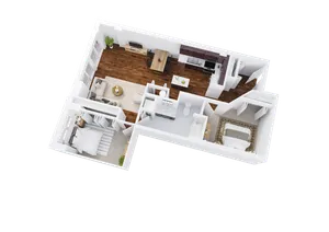 Two-Bedroom, One-Bathroom Floor Plan Rendering