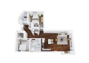 Two-Bedroom, Two-Bathroom Floor Plan Rendering
