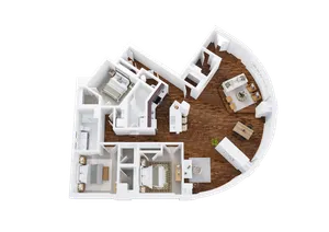Three-Bedroom, Two and 1/2-Bathroom with Balcony Floor Plan Rendering