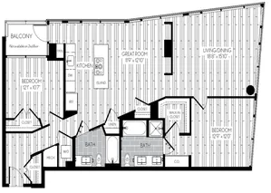 1391 square foot two bedroom two bath apartment floorplan image