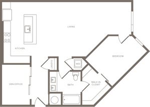 1125 square foot one bedroom one bath den apartment floorplan image