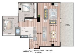 2 Beds |  1 Bath |  "apartment"