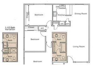 K Floor Plan | 3 Bedroom with 1.5 Bath | 1295 Square Feet | The Regatta | Apartment Homes
