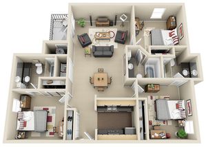 3 Bedroom Floor Plan | The Landings at Chandler Crossings | Student Housing Near Michigan State University