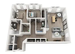 The Firehouse 2-bedroom, 2-bathroom, 1,086-square-foot floor plan at Woodburn Exchange in Cincinnati.