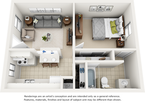 Oasis 1 bedroom 1 bathroom floor plan with enhanced finishes