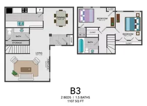 B3 - 2BD, 1.5BA - 1107SF