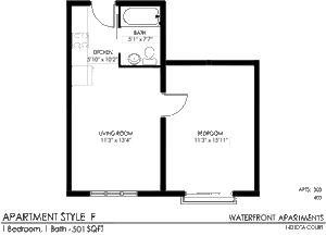 1-Bedroom- F floor plan