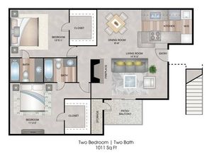 Two Bedrooms | Two Bathrooms | 1011 sqft | Patio/Balcony | Full-Size Washer/Dryer Connections | Fireplace | Two Walk-in Closets