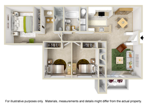 3D floorplan of C1 upgraded floorplan at Timber Flats