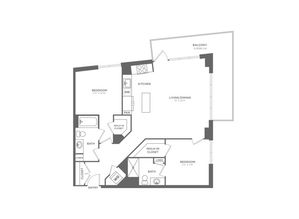 Two  Bedroom Two Bath (1,078 SF)