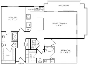 2 bedroom 2 bath floor plan