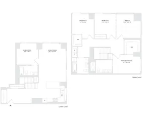 Elegant Avira floor plan showcasing Residence 3 with 3 bedrooms, a den, and a terrace on floors 27-28. Features include spacious living/dining area, home office, and modern amenities in Philadelphia.