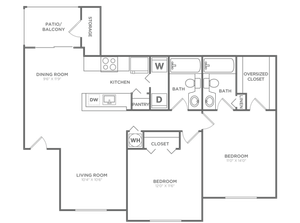Floor plan map for a two bedroom apartment at Avana Palm Beach Gardens rental community near Juno Beach with labeled rooms.