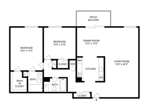 2 BR x 2 BA - A Floorplan