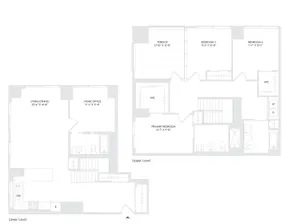Elegant two-story floor plan for Avira Residence 15, featuring 3 spacious bedrooms, a den, 3 luxurious baths, and a charming terrace on floors 27-28.