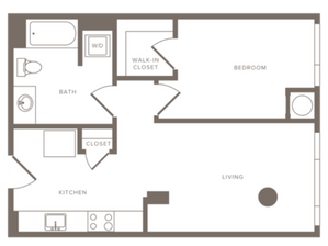 659 square foot one bedroom one bath floor plan image