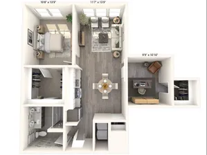 908 to 946 square foot one bedroom den one bath apartment floorplan image
