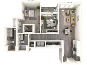 1226 to 1231 square foot two bedroom two bath apartment floorplan image