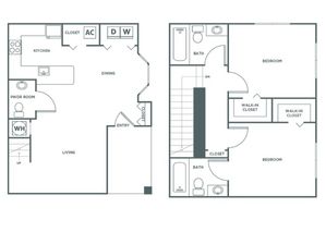 Two Bedroom Two and a Half Bath (1096 SF)
