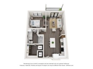 722 SF 1-Bed / 1-Bath apartment.